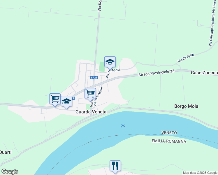 map of restaurants, bars, coffee shops, grocery stores, and more near 70 Via Marco Polo in Guarda Veneta
