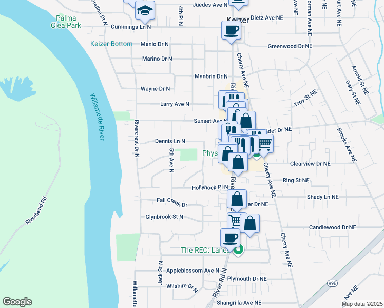 map of restaurants, bars, coffee shops, grocery stores, and more near 3800 5th Avenue North in Keizer
