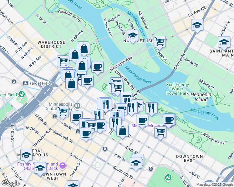 map of restaurants, bars, coffee shops, grocery stores, and more near 115 2nd Avenue South in Minneapolis