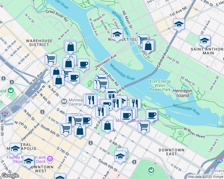map of restaurants, bars, coffee shops, grocery stores, and more near 150 South 3rd Street in Minneapolis