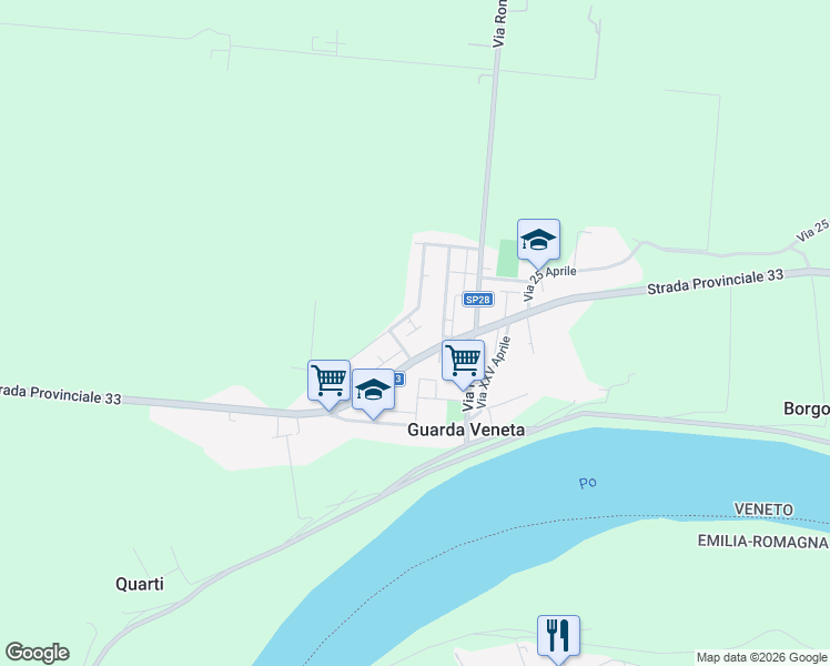 map of restaurants, bars, coffee shops, grocery stores, and more near 255 Via della Repubblica in Provincia di Rovigo
