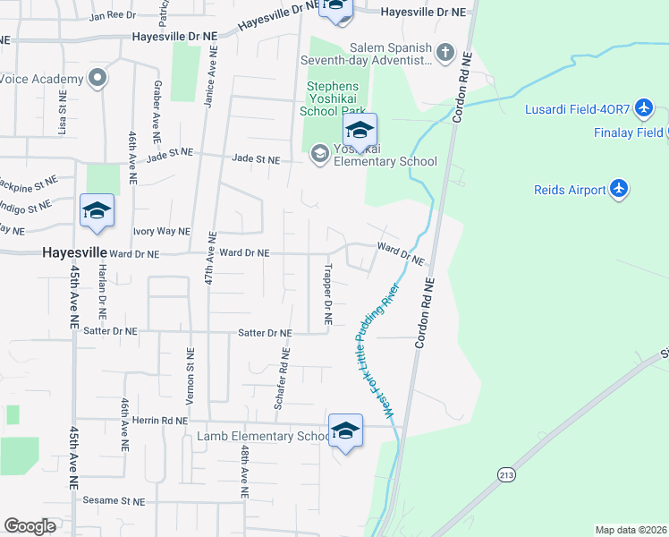map of restaurants, bars, coffee shops, grocery stores, and more near 4322 Trapper Drive Northeast in Salem