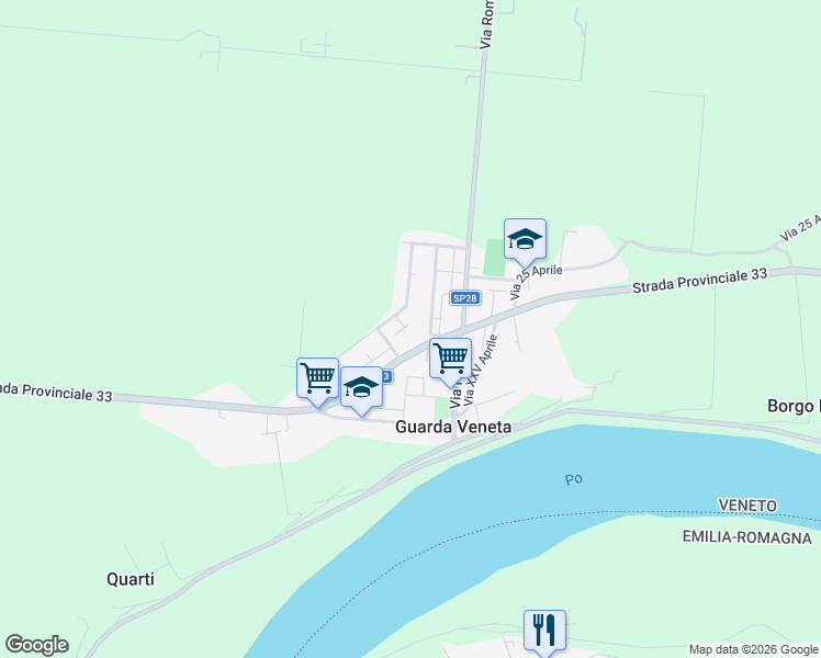 map of restaurants, bars, coffee shops, grocery stores, and more near 255 Via della Repubblica in Provincia di Rovigo