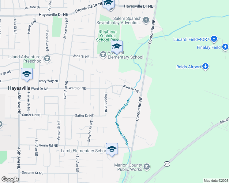 map of restaurants, bars, coffee shops, grocery stores, and more near 4333 Log Drive Northeast in Salem