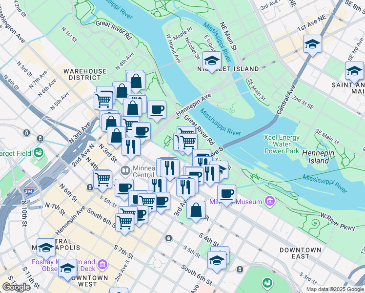 map of restaurants, bars, coffee shops, grocery stores, and more near 620 South 2nd Street in Minneapolis