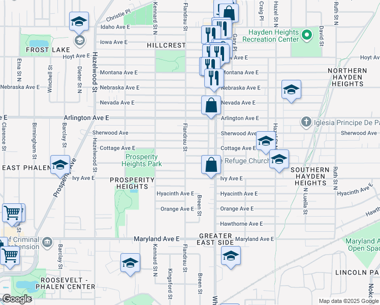 map of restaurants, bars, coffee shops, grocery stores, and more near 1734 Clear Avenue East in Saint Paul