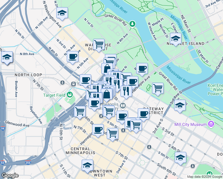 map of restaurants, bars, coffee shops, grocery stores, and more near 126 North 3rd Street in Minneapolis