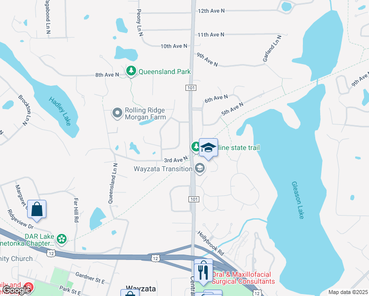 map of restaurants, bars, coffee shops, grocery stores, and more near 410 Merrimac Lane North in Plymouth