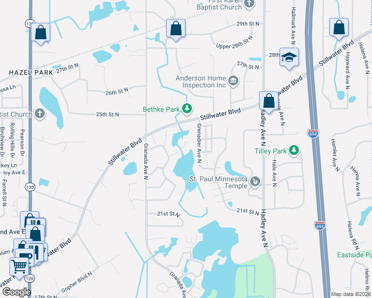 map of restaurants, bars, coffee shops, grocery stores, and more near 2323 Grange Avenue North in Saint Paul