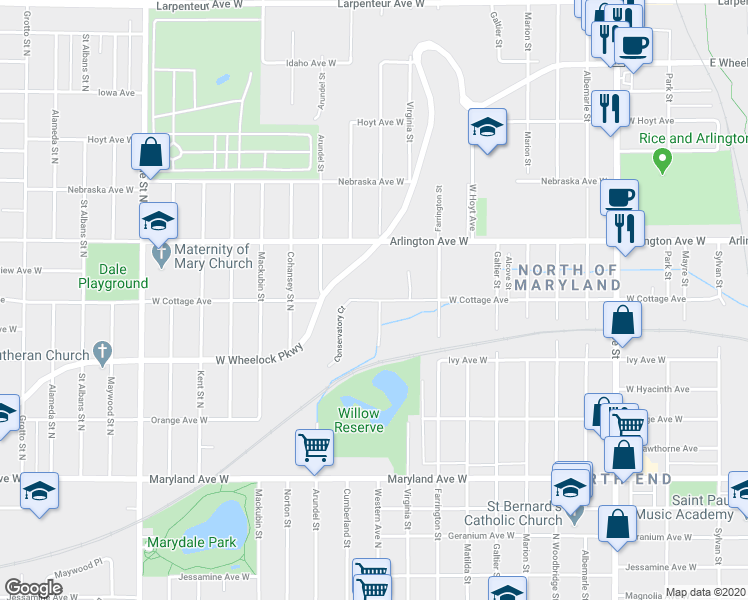 map of restaurants, bars, coffee shops, grocery stores, and more near 225 Front Avenue in Saint Paul
