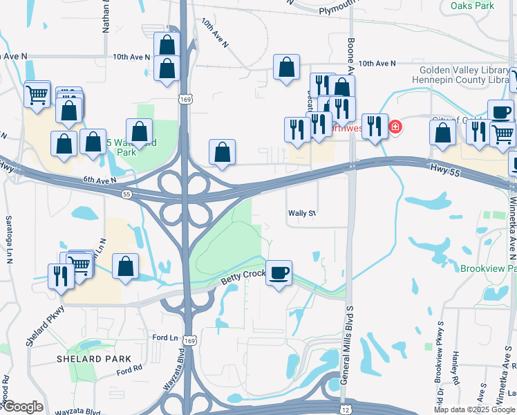 map of restaurants, bars, coffee shops, grocery stores, and more near 9141 Olson Memorial Highway in Golden Valley