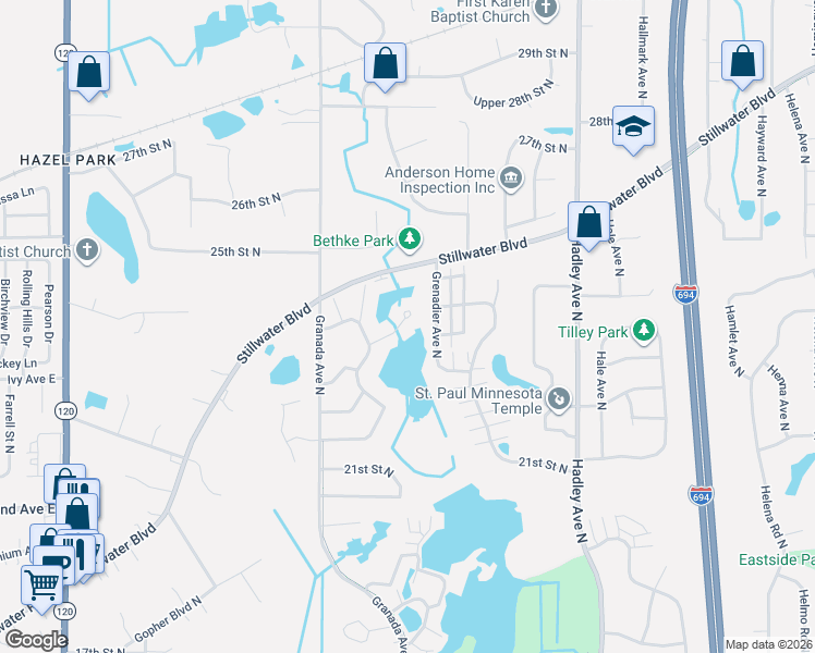 map of restaurants, bars, coffee shops, grocery stores, and more near 2323 Grange Avenue North in Saint Paul