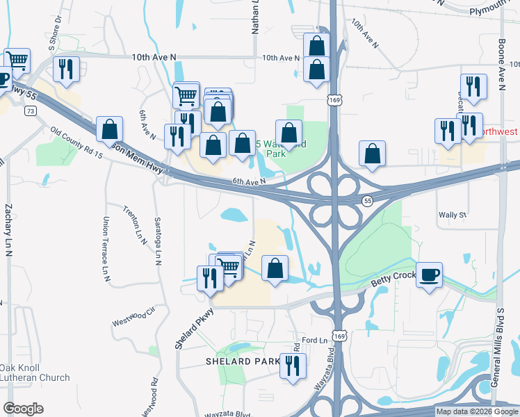 map of restaurants, bars, coffee shops, grocery stores, and more near 350 Nathan Lane North in Plymouth