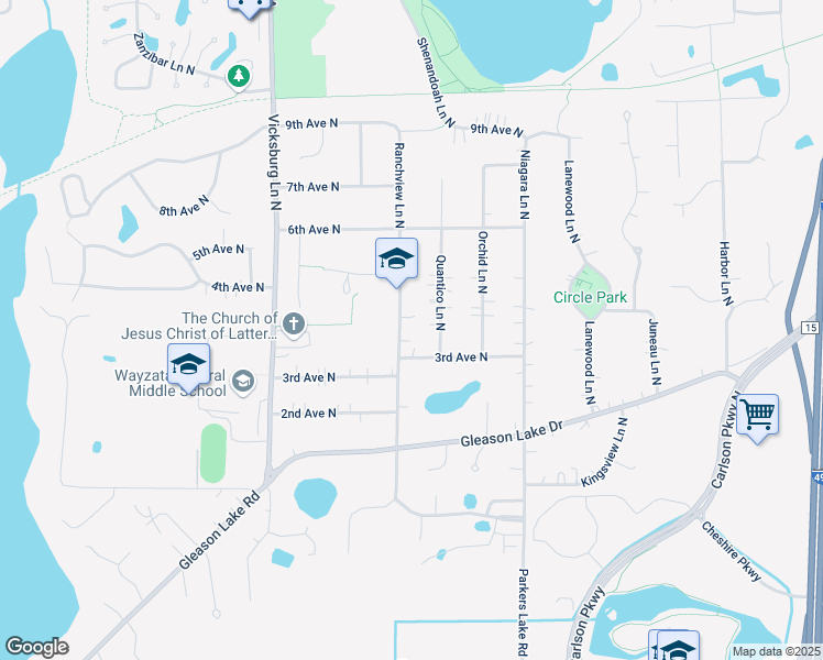 map of restaurants, bars, coffee shops, grocery stores, and more near 415 Quantico Lane North in Plymouth