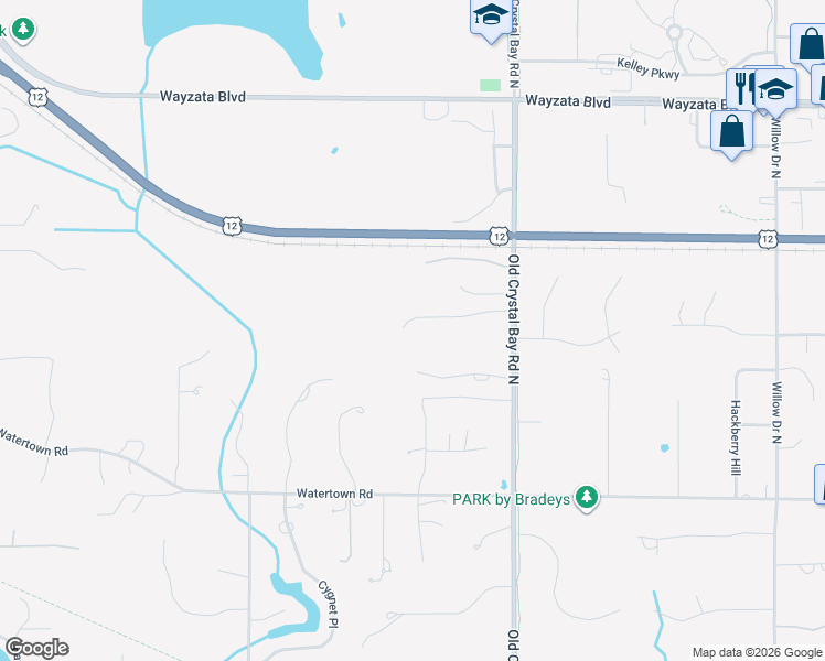 map of restaurants, bars, coffee shops, grocery stores, and more near 265 Old Crystal Bay Road North in Long Lake