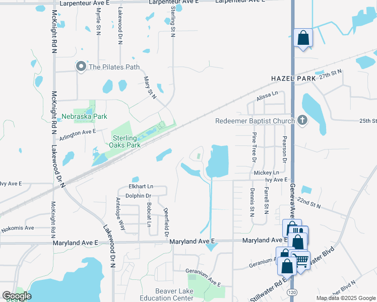 map of restaurants, bars, coffee shops, grocery stores, and more near 2575 Ivy Avenue East in Maplewood