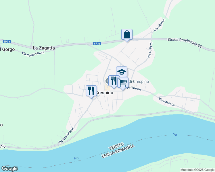 map of restaurants, bars, coffee shops, grocery stores, and more near 26 Piazza Fetonte in Crespino