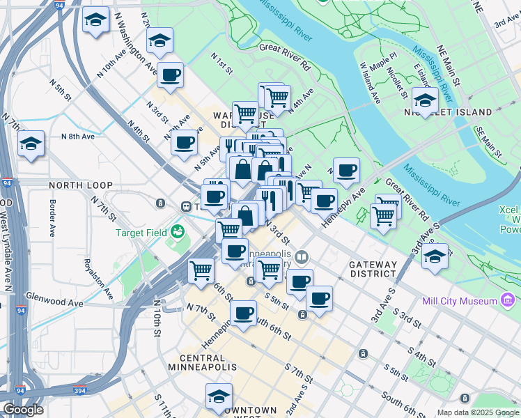 map of restaurants, bars, coffee shops, grocery stores, and more near 208 3rd Avenue North in Minneapolis