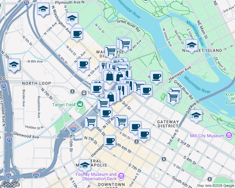 map of restaurants, bars, coffee shops, grocery stores, and more near 208 3rd Avenue North in Minneapolis