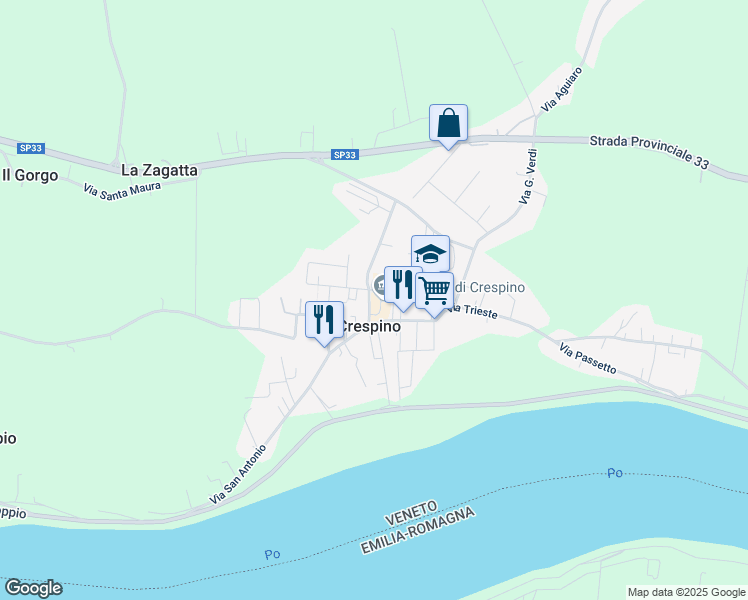 map of restaurants, bars, coffee shops, grocery stores, and more near 26 Piazza Fetonte in Crespino
