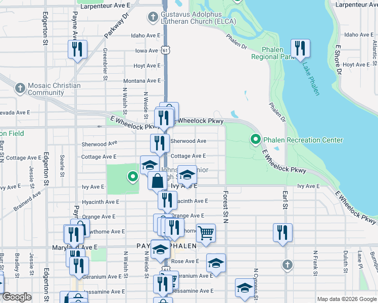 map of restaurants, bars, coffee shops, grocery stores, and more near 856 Sherwood Avenue in Saint Paul