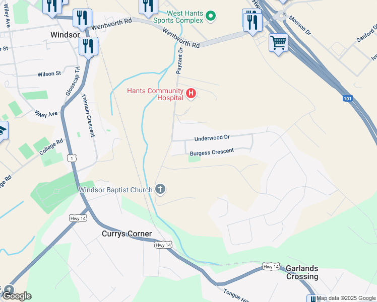 map of restaurants, bars, coffee shops, grocery stores, and more near 13 Burgess Crescent in Windsor