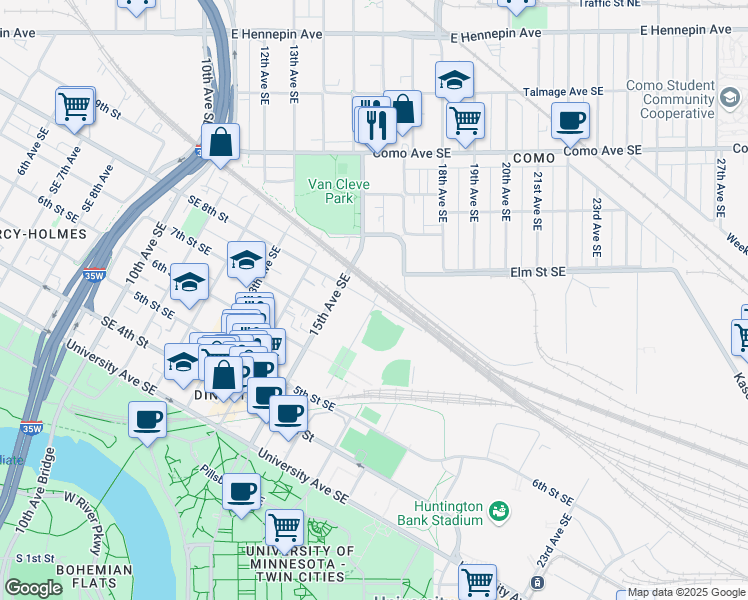 map of restaurants, bars, coffee shops, grocery stores, and more near 30110 Southeast 8th Street in Minneapolis
