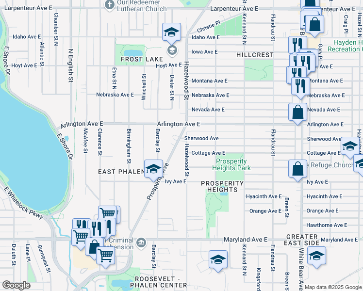 map of restaurants, bars, coffee shops, grocery stores, and more near 1530 Sherwood Avenue in Saint Paul