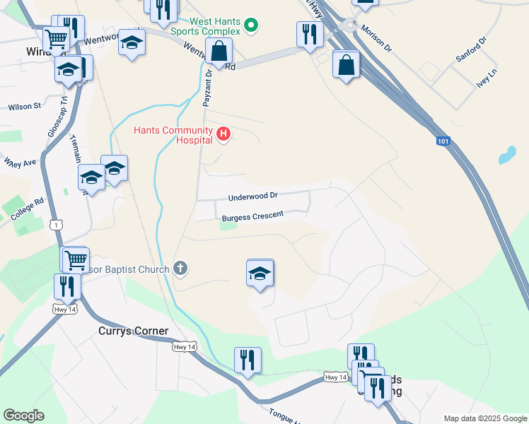 map of restaurants, bars, coffee shops, grocery stores, and more near 59 Burgess Crescent in Currys Corner