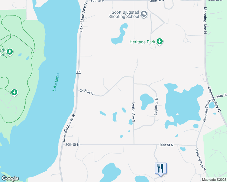 map of restaurants, bars, coffee shops, grocery stores, and more near 11355 24th Street North in Lake Elmo