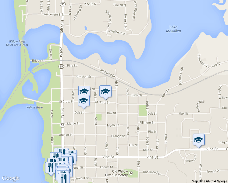 map of restaurants, bars, coffee shops, grocery stores, and more near 1308 7th Street in Hudson