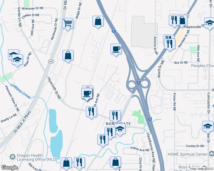 map of restaurants, bars, coffee shops, grocery stores, and more near 2940 Claxter Court Northeast in Salem