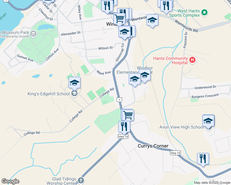 map of restaurants, bars, coffee shops, grocery stores, and more near 1080 King Street in Windsor