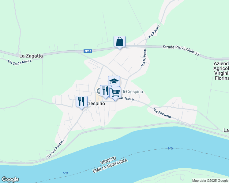 map of restaurants, bars, coffee shops, grocery stores, and more near 1 Via G. Verdi in Crespino