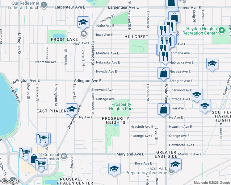 map of restaurants, bars, coffee shops, grocery stores, and more near 1598 Germain Street in Saint Paul