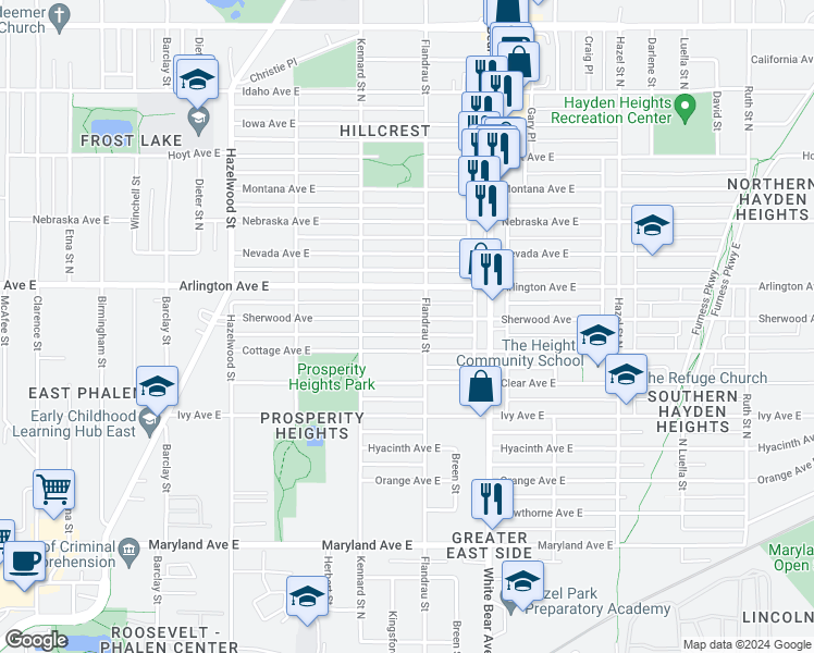map of restaurants, bars, coffee shops, grocery stores, and more near 1706 Sherwood Avenue in Saint Paul