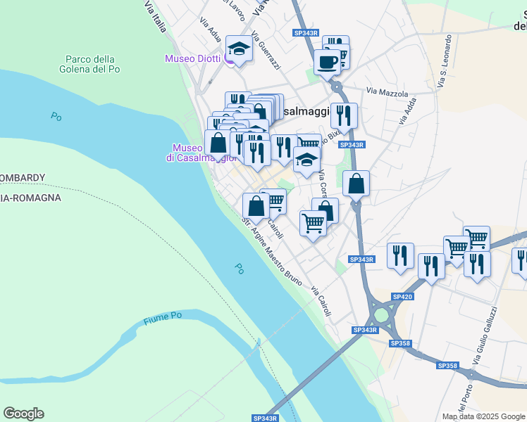 map of restaurants, bars, coffee shops, grocery stores, and more near 58 Via Benedetto Cairoli in Casalmaggiore
