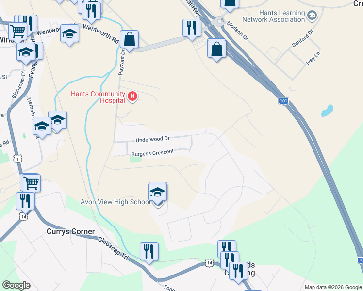 map of restaurants, bars, coffee shops, grocery stores, and more near 91 Burgess Crescent in Currys Corner
