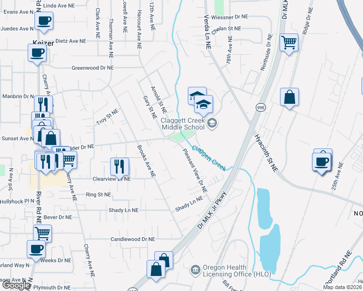 map of restaurants, bars, coffee shops, grocery stores, and more near 3984 Pleasant View Drive Northeast in Keizer