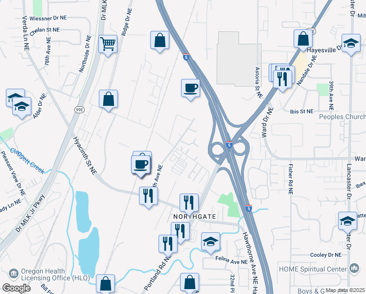 map of restaurants, bars, coffee shops, grocery stores, and more near 2940 Claxter Court Northeast in Salem