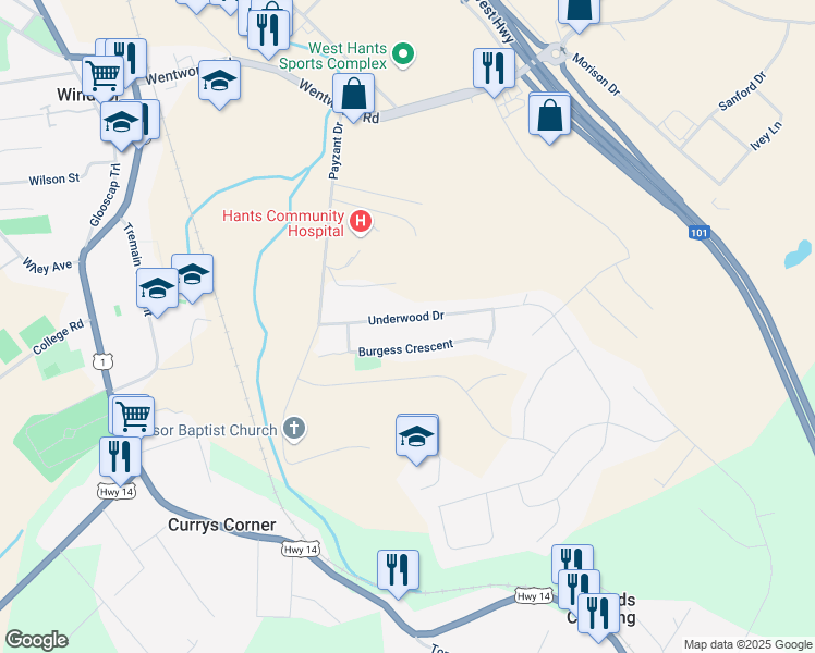 map of restaurants, bars, coffee shops, grocery stores, and more near 43 Burgess Crescent in Currys Corner