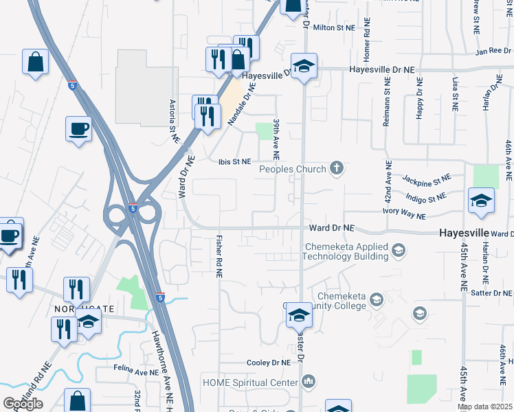 map of restaurants, bars, coffee shops, grocery stores, and more near 4407 Gladys Street Northeast in Salem