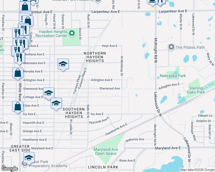 map of restaurants, bars, coffee shops, grocery stores, and more near 2098 Sherwood Avenue in Saint Paul