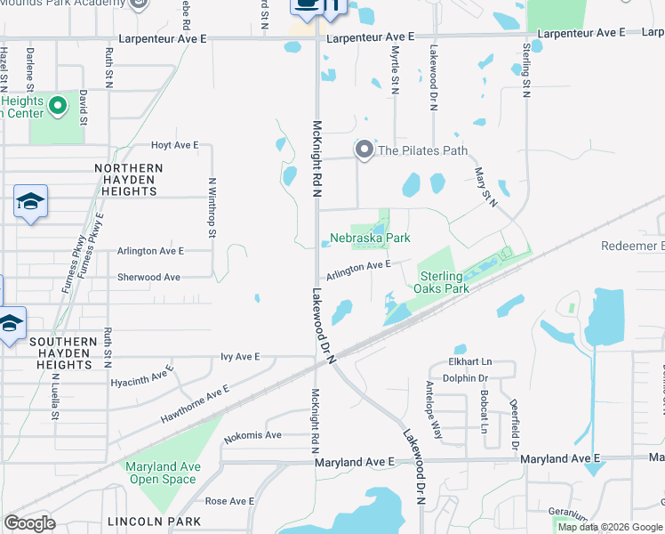 map of restaurants, bars, coffee shops, grocery stores, and more near 2262 Arlington Avenue East in Maplewood