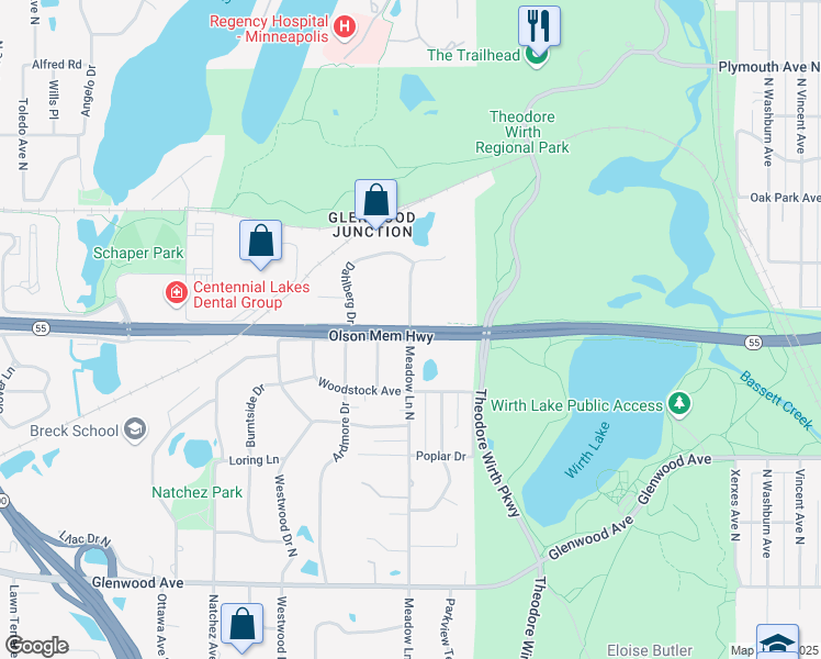 map of restaurants, bars, coffee shops, grocery stores, and more near 700 Meadow Lane North in Minneapolis
