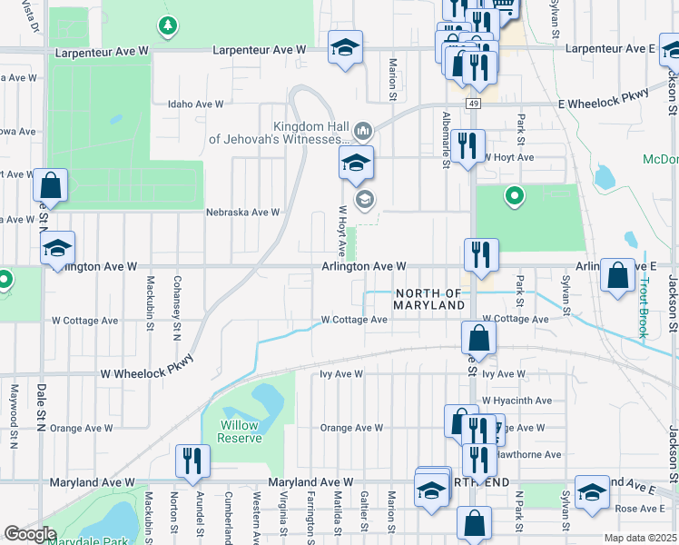map of restaurants, bars, coffee shops, grocery stores, and more near 286 Arlington Avenue West in Saint Paul