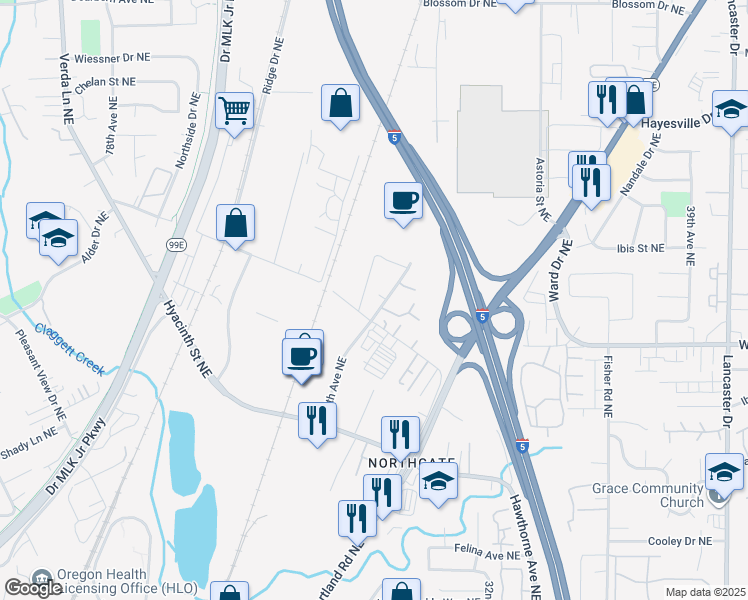 map of restaurants, bars, coffee shops, grocery stores, and more near 4315 25th Avenue Northeast in Salem