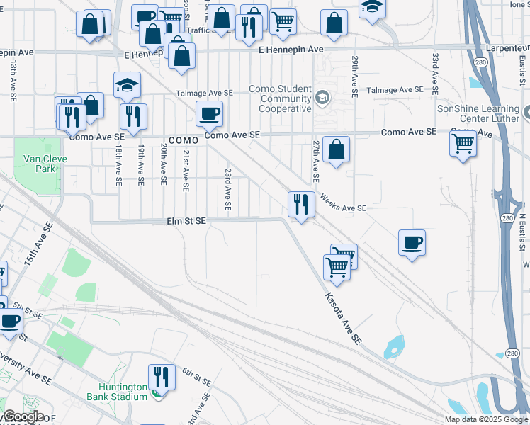 map of restaurants, bars, coffee shops, grocery stores, and more near 846 25th Avenue Southeast in Minneapolis