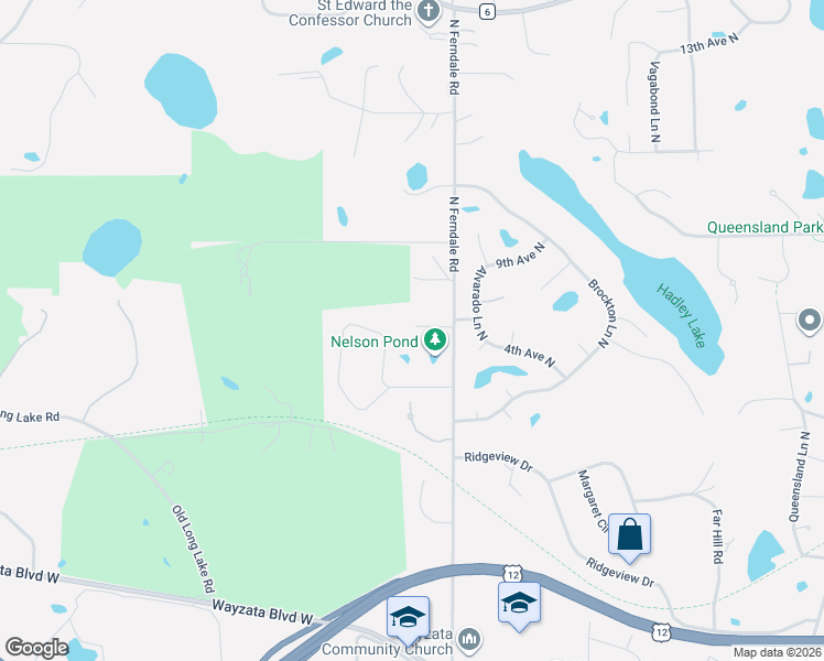 map of restaurants, bars, coffee shops, grocery stores, and more near 365 North Ferndale Road in Wayzata