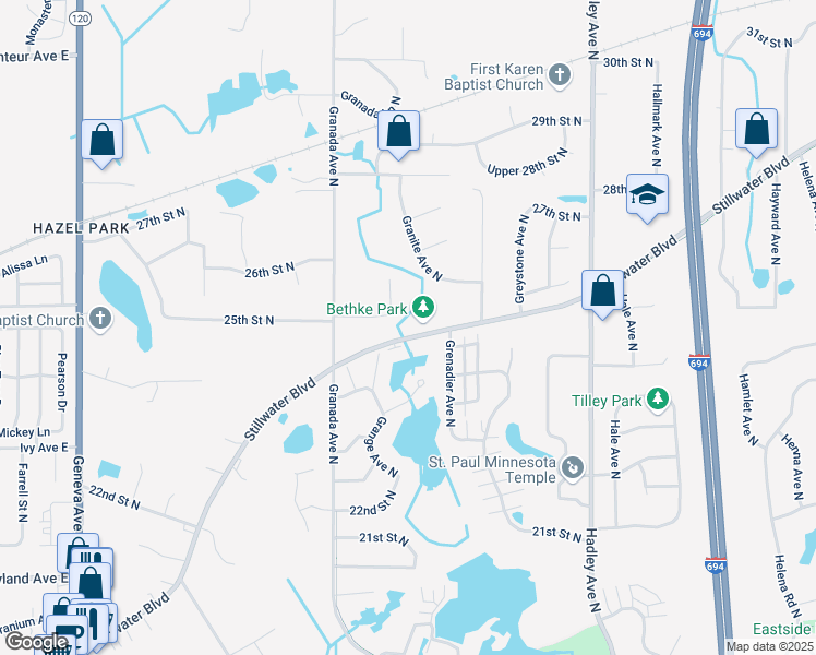 map of restaurants, bars, coffee shops, grocery stores, and more near 6618 Stillwater Boulevard North in Saint Paul